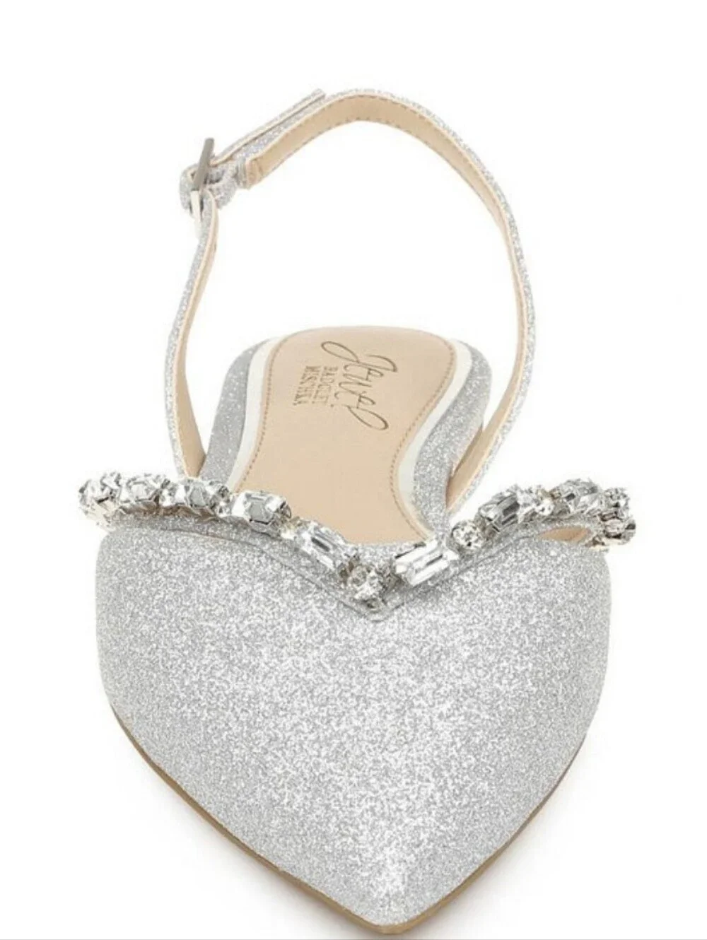Badgley Mischka NEW IN BOX Silver Glitter Pointed Slingback Ballet Flats